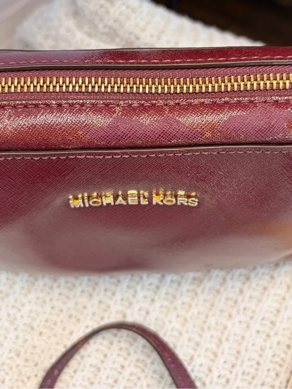 Michael Kors Wine Leather Crossbody with Gold-Tone Chain Strap